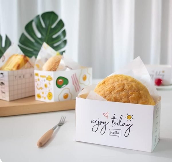 wholesale 5.2"*2.7"*2.7" paper sandwich cake box take out food containers for toast, donuts, sandwiches, burgers take away,lattice free samples