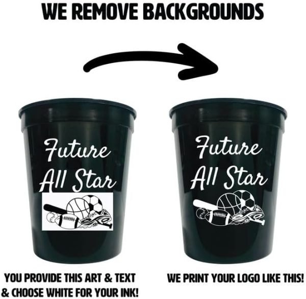 custom party cups customized with your message or logo reusable or disposable 16 oz plastic stadium cups - black free samples
