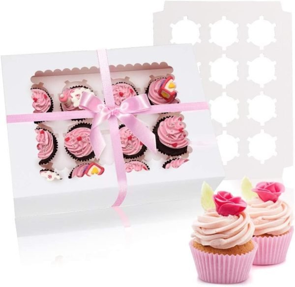 custom logo 12 hold cupcake boxes food grade cupcake holders bakery carrier boxes with windows and inserts for cupcakes, muffins and pastries free samples