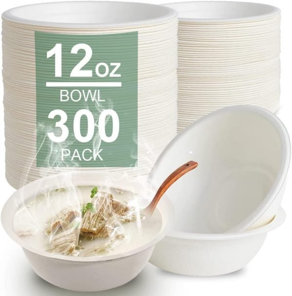 wholesale disposable paper bowls 12 oz compostable paper bowls bulk biodegradable soup bowls made of natural bagasse, heavy-duty bowls perfect for milk cereals, snacks, salads free samples