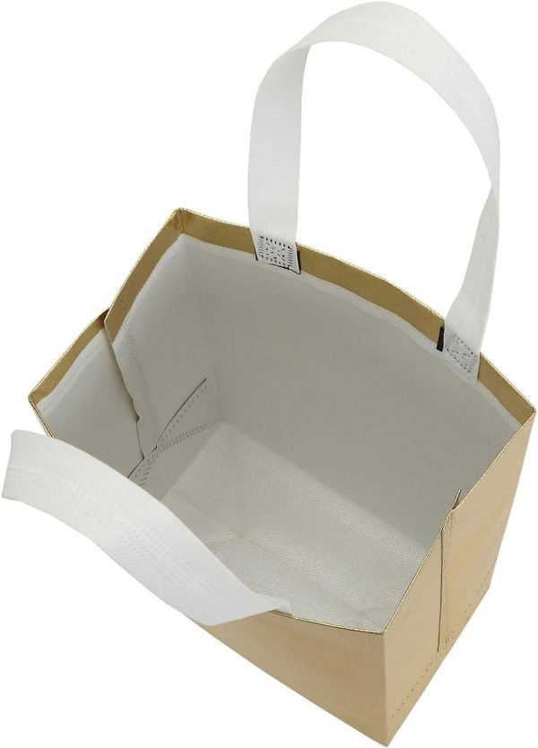 wholesale 10 x 8 inch glossy gold reusable grocery bags shopping tote bag with handle present bag gift bag for weddings, birthdays, party, event - gold free samples