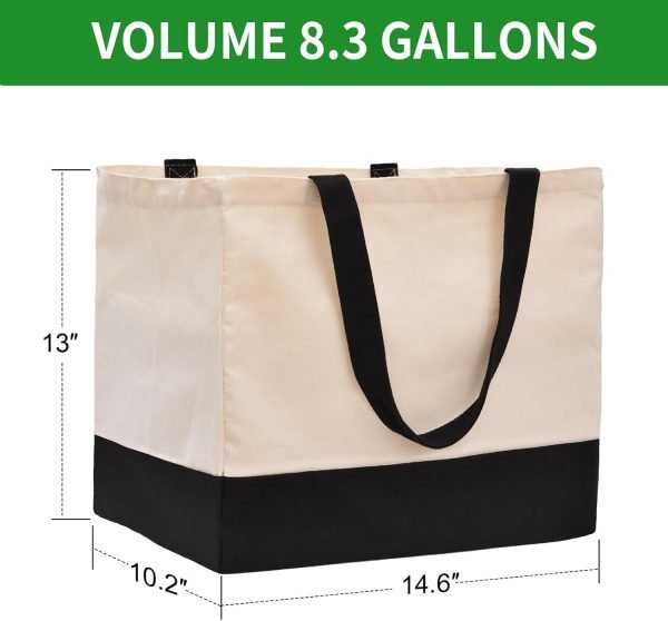 wholesale 8.3 gal foldable large canvas tote bag with handles, 14.6" x 10.2" x 13" holds 60 lbs canvas shopping bags & washable  off white black free samples