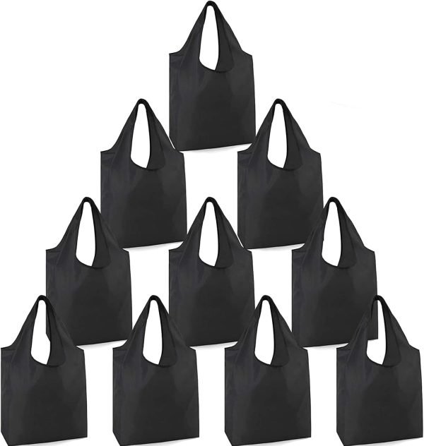 wholesale black washable foldable reusable shopping bags, eco-friendly purse bag fits in pocket holds free samples