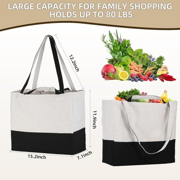 wholesale 15'' x 13'' x 7'' reusable black & while grocery bags shopping bags for groceries foldable heavy duty canvas tote bag washable canvas bag with handles free samples