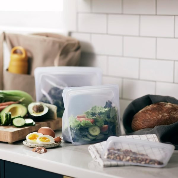 wholesale silicone food grade reusable storage bag, clear (stand-up mid) | reduce single-use plastic | cook, store, sous vide, or freeze | leakproof, dishwasher-safe, eco-friendly | 56 oz free samples