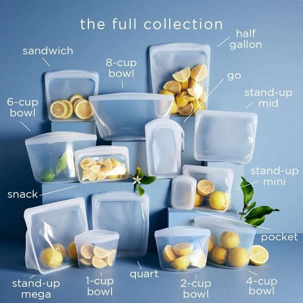 wholesale silicone food grade reusable storage bag, clear (stand-up mid) | reduce single-use plastic | cook, store, sous vide, or freeze | leakproof, dishwasher-safe, eco-friendly | 56 oz free samples