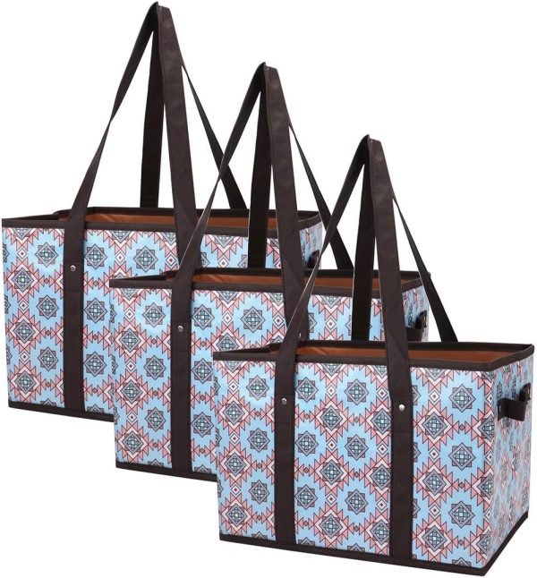 wholesale 19.09 x 12.24 x 3.86 inches reusable grocery bags set durable heavy duty tote bag collapsible grocery shopping box bag with reinforced bottom free samples