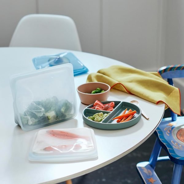 wholesale silicone food grade reusable storage bag, clear (stand-up mid) | reduce single-use plastic | cook, store, sous vide, or freeze | leakproof, dishwasher-safe, eco-friendly | 56 oz free samples