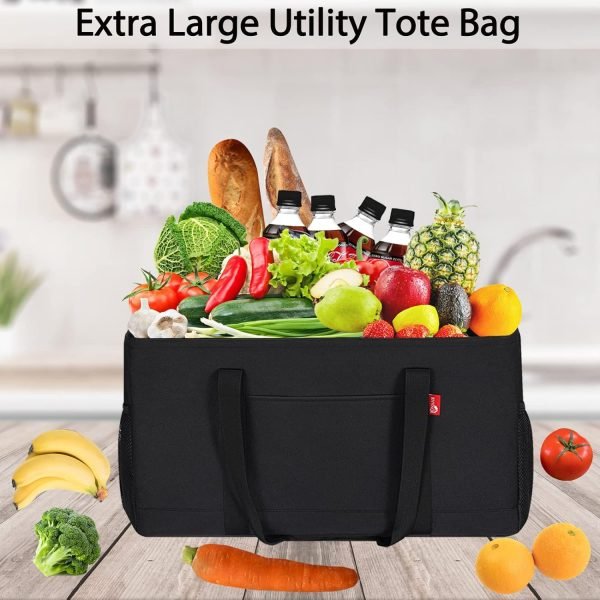 wholesale 22.5"l x 10.5"w x 12"h foldable reusable grocery bags, collapsible tote with metal wire frame & reinforced bottom board free samples