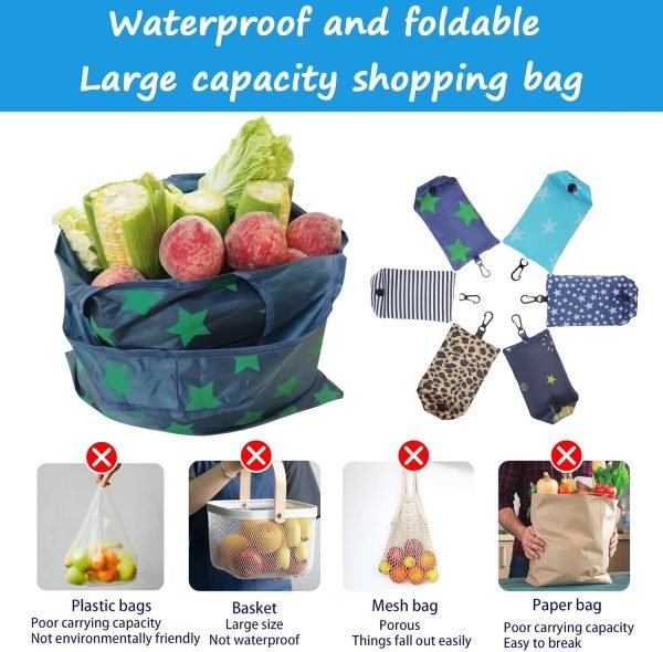 wholesale 3 x 0.5 x 6 inches grocery bags with hook, eco-friendly travel recycle shopping bags in pocket, waterproof and machine washable for daily shopping supplies load free samples