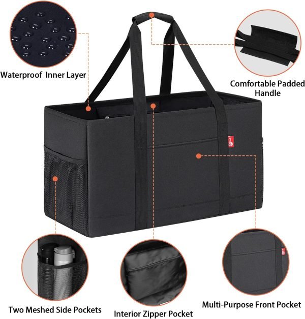 wholesale 22.5"l x 10.5"w x 12"h foldable reusable grocery bags, collapsible tote with metal wire frame & reinforced bottom board free samples