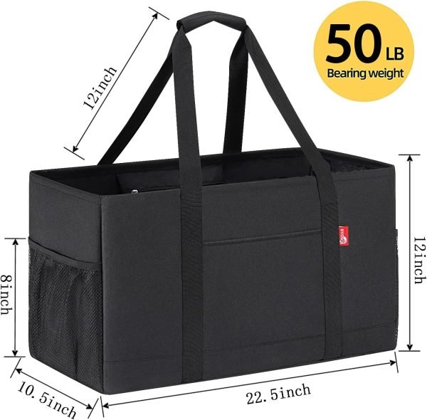 wholesale 22.5"l x 10.5"w x 12"h foldable reusable grocery bags, collapsible tote with metal wire frame & reinforced bottom board free samples