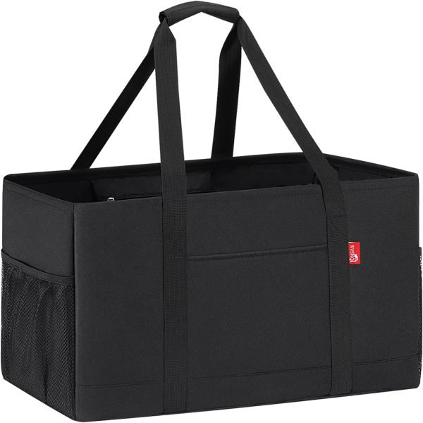 wholesale 22.5"l x 10.5"w x 12"h foldable reusable grocery bags, collapsible tote with metal wire frame & reinforced bottom board free samples