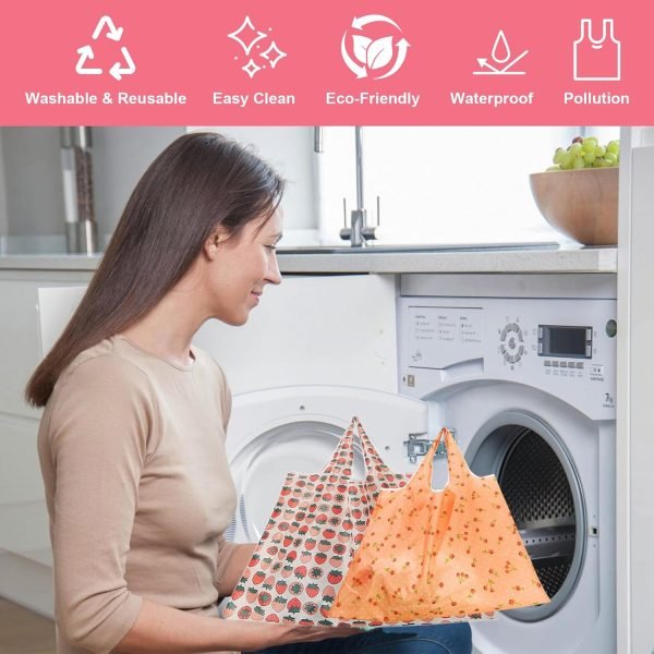 wholesale w14.7" x h13.8" x d3.3" large 50lbs foldable reusable shopping bags kitchen reusable grocery bags washable polyester bags in pocket free samples