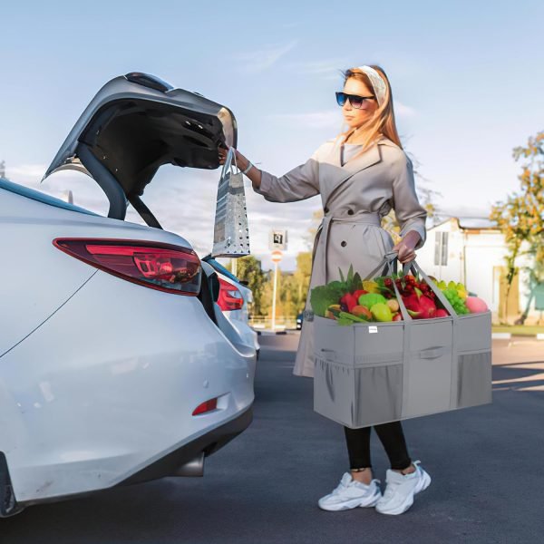 wholesale 22x11.5x13in sturdy structured tote bag with pockets & handles, foldable shopping bags for groceries, collapsible totes with lids free samples
