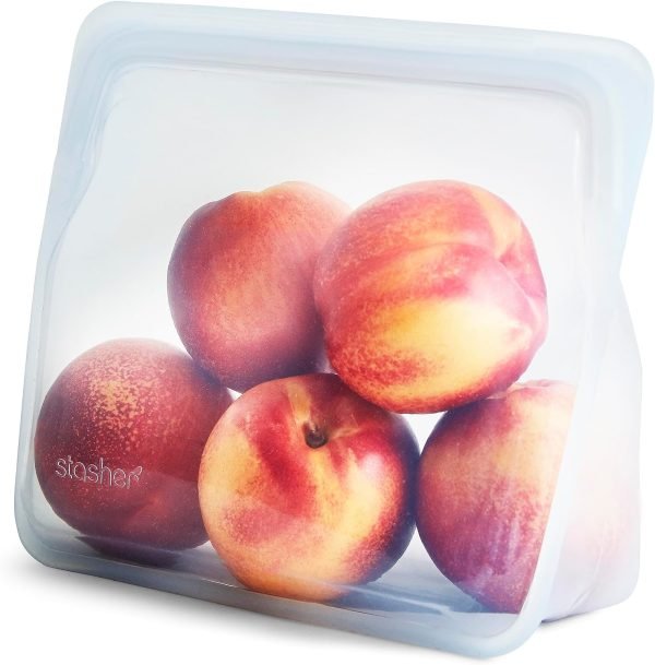 wholesale silicone food grade reusable storage bag, clear (stand-up mid) | reduce single-use plastic | cook, store, sous vide, or freeze | leakproof, dishwasher-safe, eco-friendly | 56 oz free samples