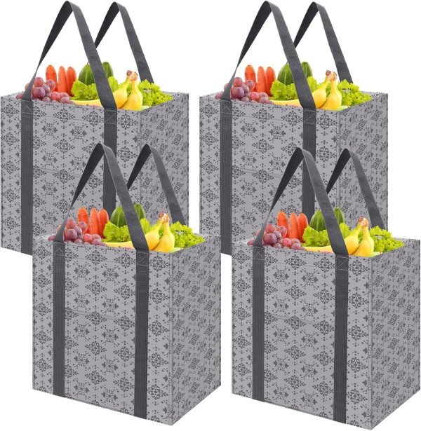 wholesale 14.5 x 10 x 14.5 inches reusable grocery bags 1.68 pounds tote bags for shopping cart with hard bottom to stand upright or foldable, 35 l waterproof shopping bags with sturdy handles for picnic free samples