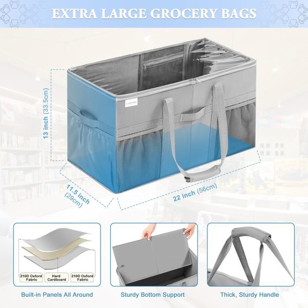 wholesale 22x11.5x13in sturdy structured tote bag with pockets & handles, foldable shopping bags for groceries, collapsible totes with lids free samples