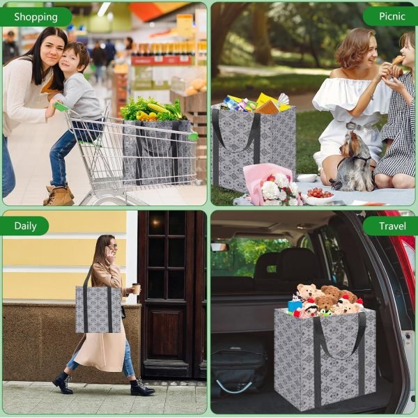 wholesale 14.5 x 10 x 14.5 inches reusable grocery bags 1.68 pounds tote bags for shopping cart with hard bottom to stand upright or foldable, 35 l waterproof shopping bags with sturdy handles for picnic free samples