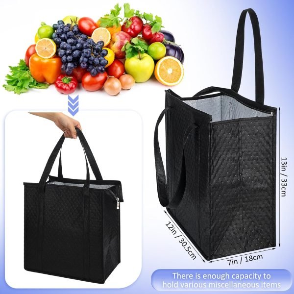 wholesale insulated bags large shopping insulated reusable grocery bags thermal cooler bag insulated tote bags with zippered top for hot cold food delivery refrigerator pizza (blue and black) free samples