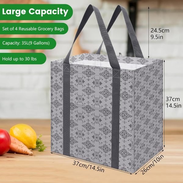 wholesale 14.5 x 10 x 14.5 inches reusable grocery bags 1.68 pounds tote bags for shopping cart with hard bottom to stand upright or foldable, 35 l waterproof shopping bags with sturdy handles for picnic free samples