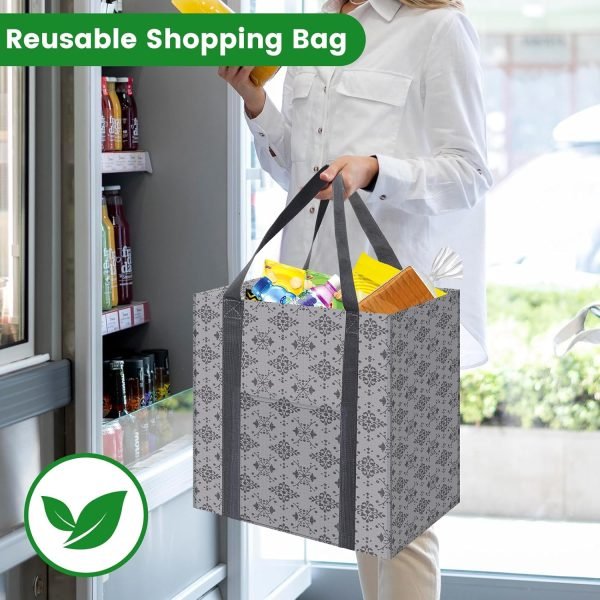 wholesale 14.5 x 10 x 14.5 inches reusable grocery bags 1.68 pounds tote bags for shopping cart with hard bottom to stand upright or foldable, 35 l waterproof shopping bags with sturdy handles for picnic free samples