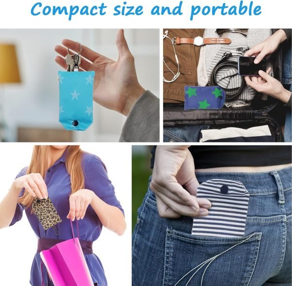 wholesale 3 x 0.5 x 6 inches grocery bags with hook, eco-friendly travel recycle shopping bags in pocket, waterproof and machine washable for daily shopping supplies load free samples
