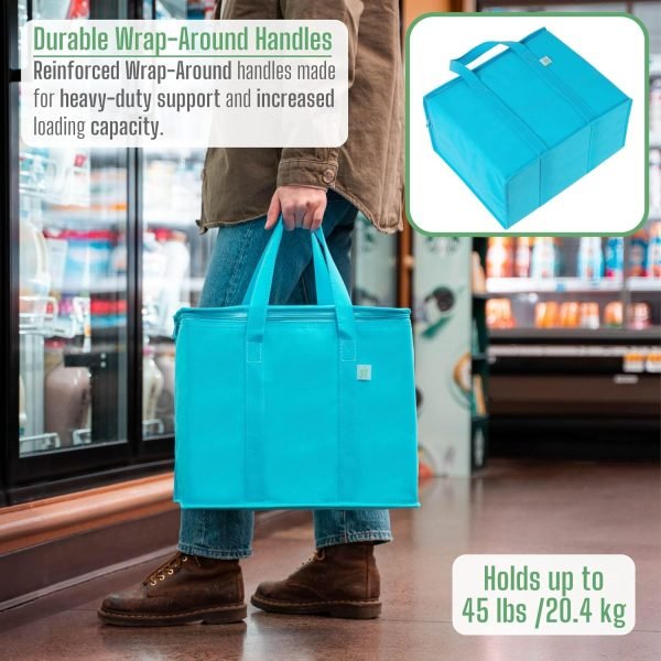 wholesale 15.7” w x 12.6” h x 8.7” d insulated grocery bags for food delivery, collapsible cooler, reusable shopping bags for groceries with zipper, foldable, heavy-duty, stands upright free samples