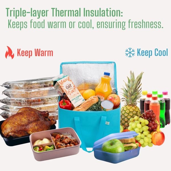 wholesale 15.7” w x 12.6” h x 8.7” d insulated grocery bags for food delivery, collapsible cooler, reusable shopping bags for groceries with zipper, foldable, heavy-duty, stands upright free samples