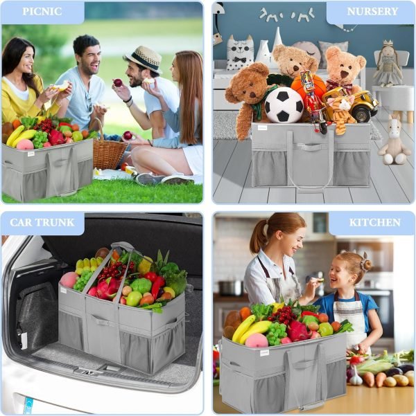 wholesale 22x11.5x13in sturdy structured tote bag with pockets & handles, foldable shopping bags for groceries, collapsible totes with lids free samples