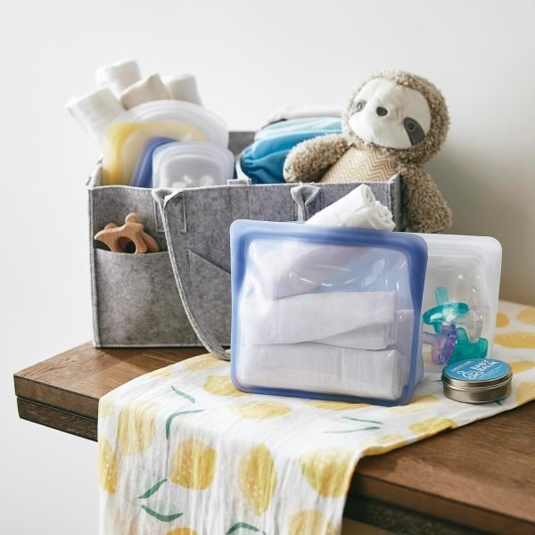 wholesale silicone food grade reusable storage bag, clear (stand-up mid) | reduce single-use plastic | cook, store, sous vide, or freeze | leakproof, dishwasher-safe, eco-friendly | 56 oz free samples