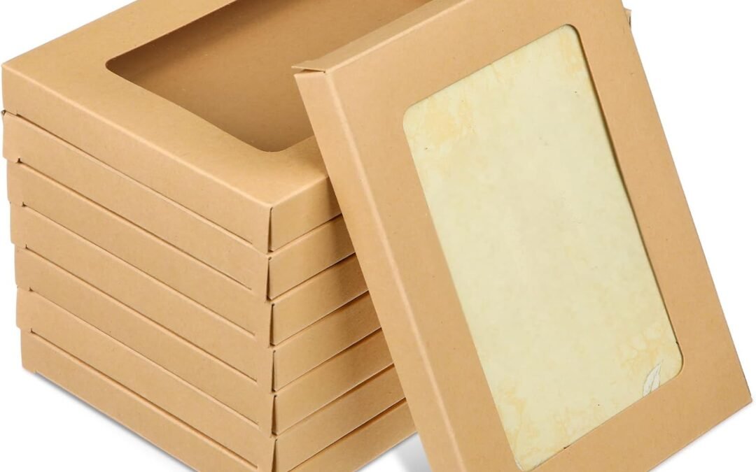 OEM 50 Pcs Greeting Card Storage Box Kraft Paper Box with PVC Transparent Window Greeting Card Envelope Applicable Bulk Frame Photo Storage Case Biscuit Applicable(4.5 x 6 x 0.8 Inches) Factory