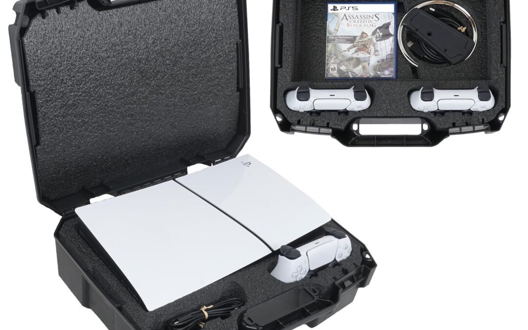 OEM Case Club Hard Case to fit PS5 Slim – Compact Carrying Case Includes Custom Slots for 1 Game, Stand & 1-2 Controllers (PlayStation 5 Slim) Factory