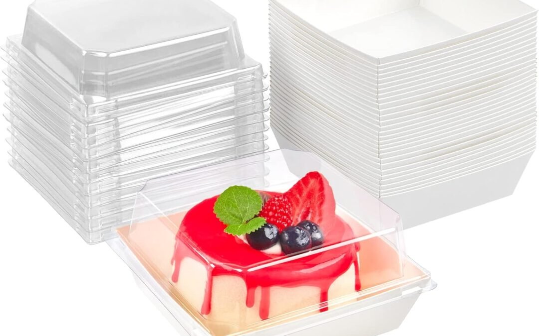 OEM 100 Pack Paper Charcuterie Boxes with Clear Lids, 4 Inches White Cookie Boxes Dessert Boxes Disposable Oil-Proof Food Containers for Sandwich, Cake Slice, Cupcake, Chocolate Covered Strawberry Factory