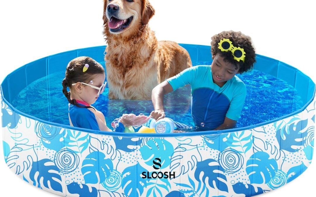 OEM SLOOSH Foldable Dog Kiddie Pool – Portable Hard Plastic Kids Baby Doggie Swimming Pool, Anti-Slip Thick PVC Collapsible Pets Cats Whelping Box Puppy Bathtub (63″ x 12″) Factory