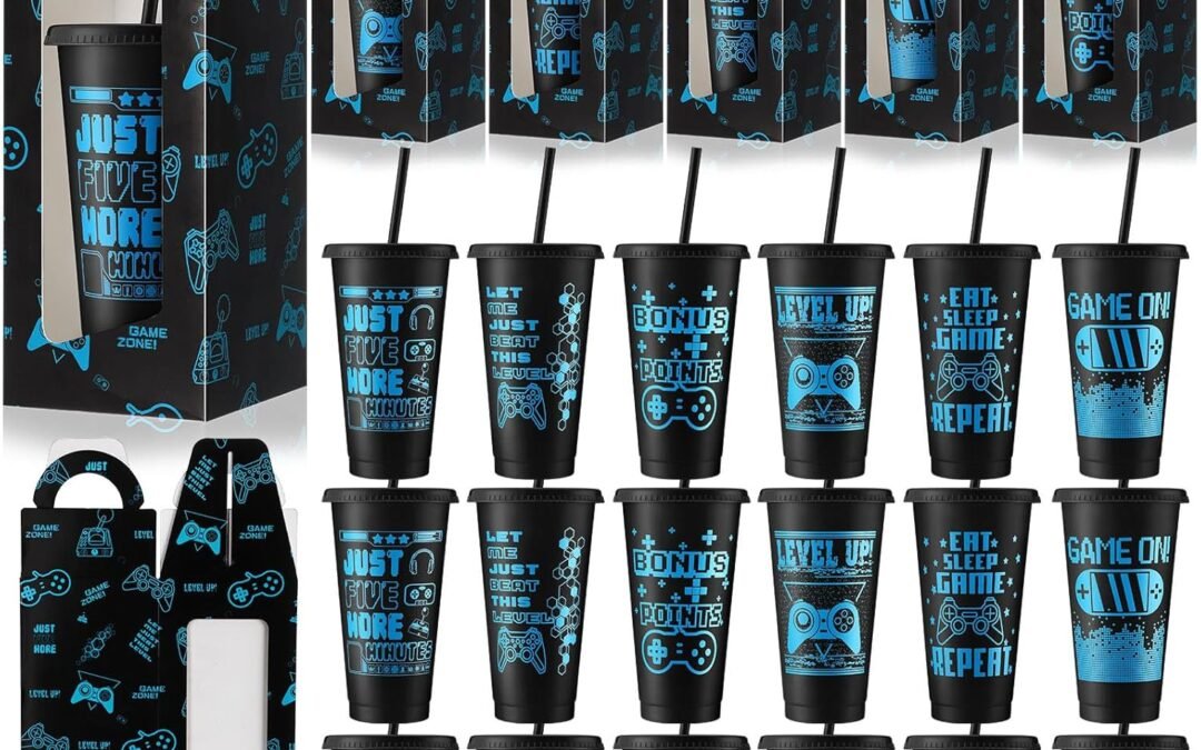 OEM Mifoci 24 Sets Video Game Party Favors 24 oz Gamer Cup with Lids and Straws Gaming Paper Gift Boxes Plastic Reusable Gamer Tumbler for Game Birthday Party Supplies Gifts(Black) Factory