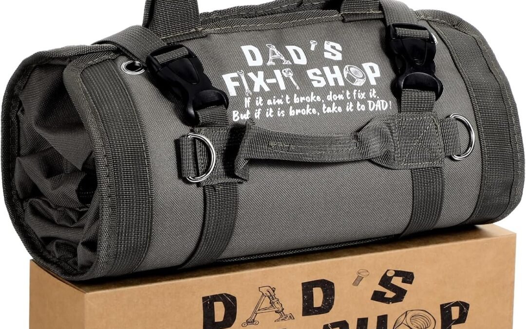 OEM Hillban Roll up Tool Bag and Kraft Paper Box Set for Dad Father’s Day Gifts Heavy Duty Portable Tool Bag with Shoulder Strap and 2 Detachable Pockets Survival Kit Mens Gifts for Him(Gray) Factory