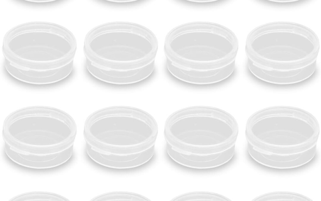 OEM 0.034 oz Mini Clear Plastic Round Storage Jars for Beads (0.75 x 0.28 inch), Buttons, Small Jewelry Findings (24 Pack) Factory