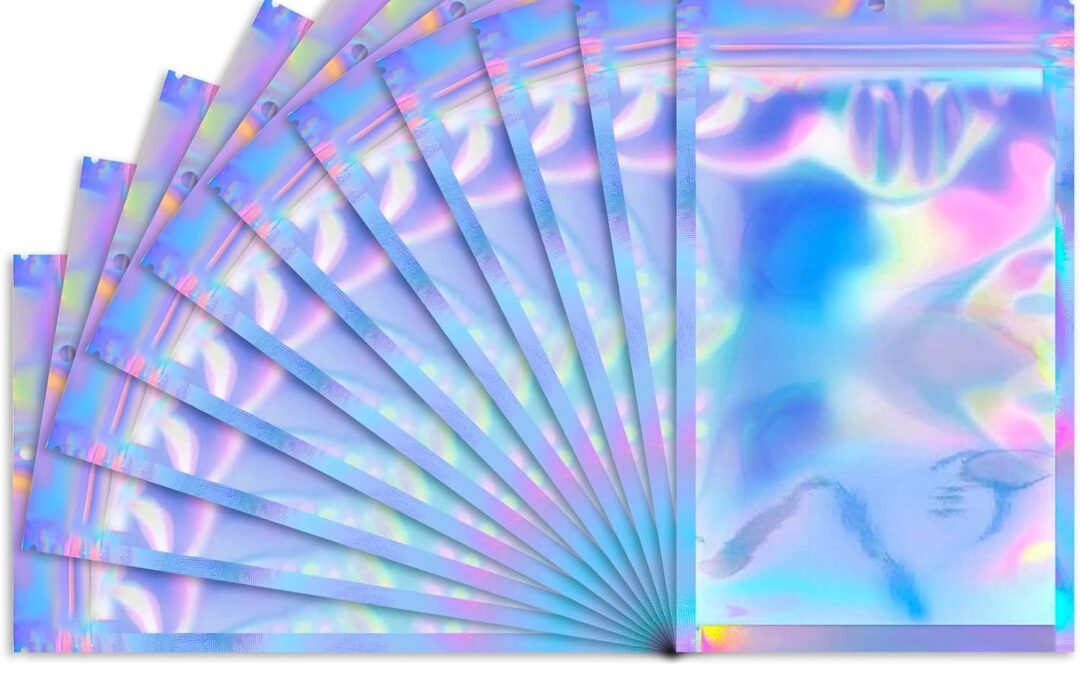 OEM 100 PCS Holographic Bags for Lashes, Press On Nails, Candy, Small Baggies Sample Bag Smell Proof Packaging Bag for Jewelry, Resealable Bags for Small Business, Food Storage Bags Factory