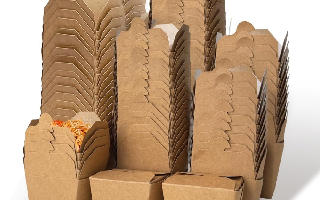 OEM 100 Pack Chinese Take Out Food Boxes, 8 Oz Microwaveable Kraft Brown Paper To Go Containers, Leak and Grease Resistant Party Favor Boxes for Candy Buffet, Stackable Meal Pails Factory