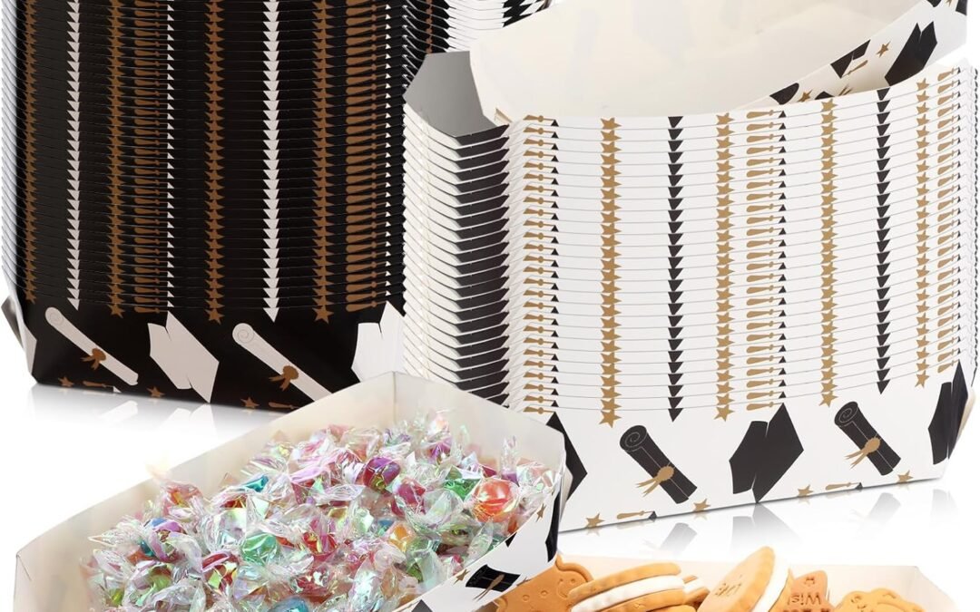 OEM 100 Pack Graduation Party Food Trays Disposable Graduation Party Favors Boxes Congrats Grad Paper Snack Boats Serving Tray Supplies for Concession Food, Condiment, Carnivals Factory