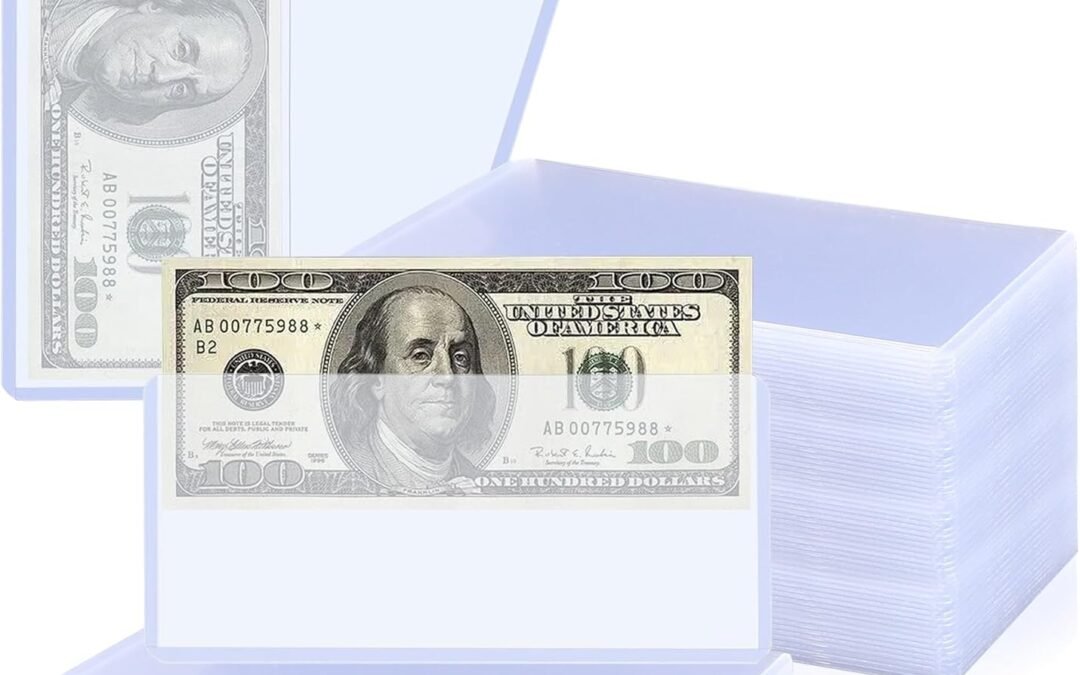 OEM 100 Pack Hard Plastic Dollar Bill Holders, Clear Paper Money Sleeve Collector Bill Protector, PVC Paper Currency Protectors Hard Plastic for Bills(6.81×2.95inch) Factory