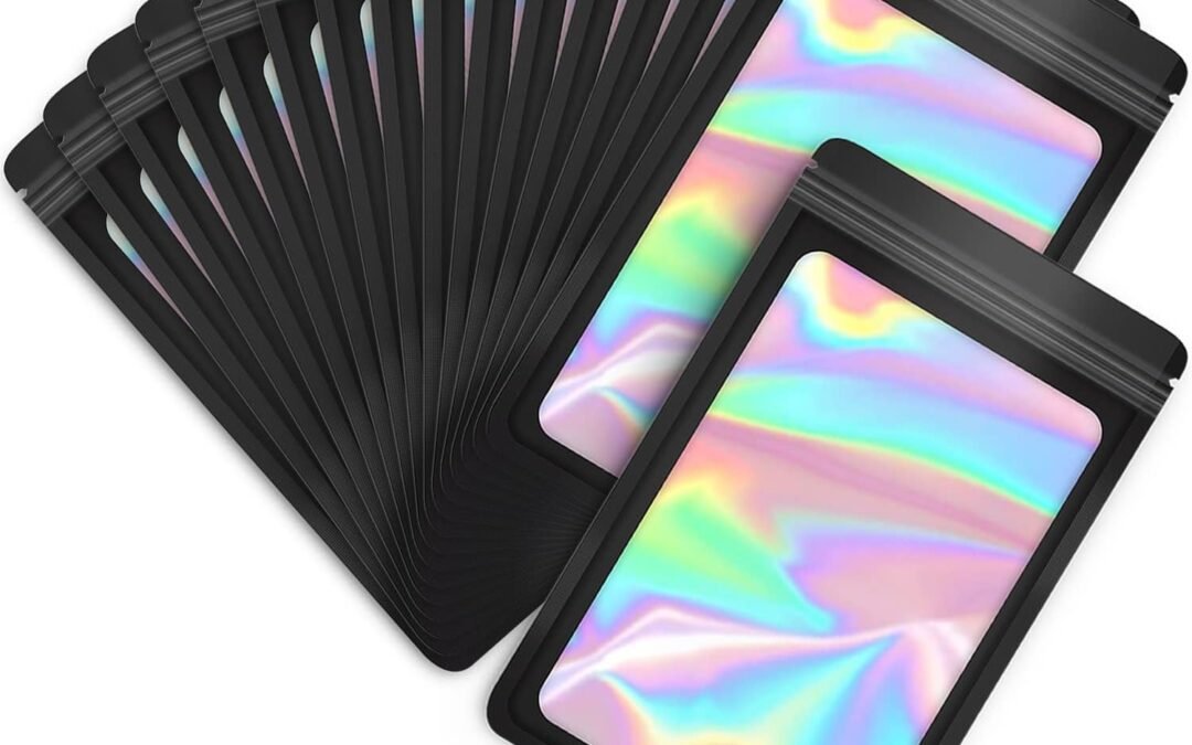 OEM 100-Pack Mylar Bags Resealable Sealable Holographic Zip Bag Jewelry Candy Sample Product Small Bussiness Packaging Supplies 3×3 Inch,Black Factory