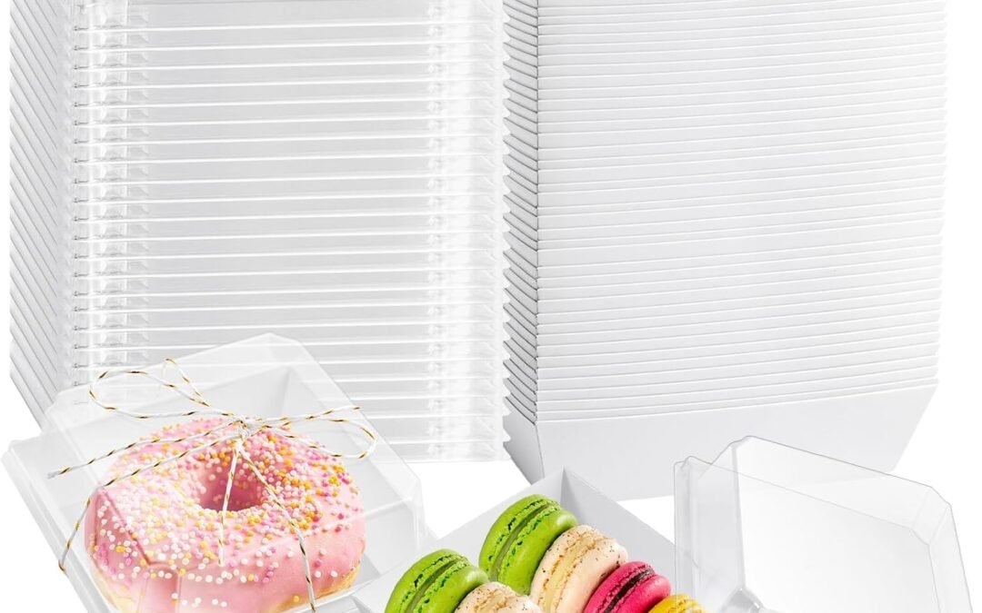 OEM 100 Pack Paper Charcuterie Boxes with Clear Lids,4 Inches Disposable Square Dessert Boxes,Kraft Paper Food Containers Bakery Boxes with Rope for Sandwich,Cake Slice,Cookies,Dessert(White) Factory