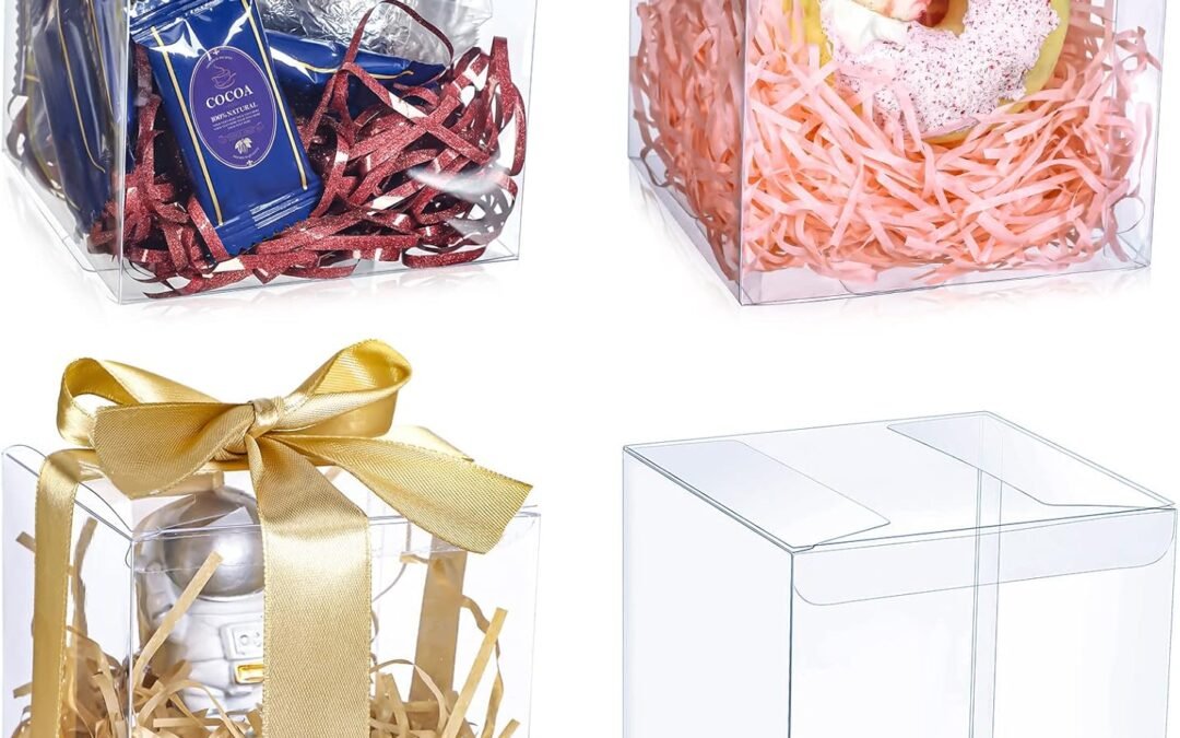 OEM 100 Pcs Clear Favor Boxes Plastic Clear Gift Boxes 4 x 4 x 4 Inch Candy Transparent PVC Gift Package for Mother Nurse Teacher Wedding Bridal Baby Shower Party Cupcake Macaron Candy Cookie Ornament Factory