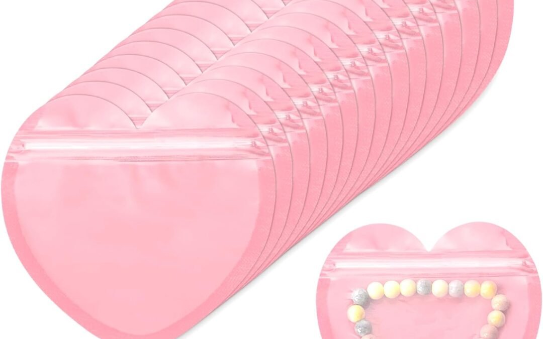 OEM 100 Pcs Heart-Shaped Jewelry Bags Small Jewelry Bags Pink Resealable Ziplock Bags Clear Plastic Jewelry Organizer Cute Packaging Supplies for Small Business Earring Sample Valentine’s Day Wedding Factory