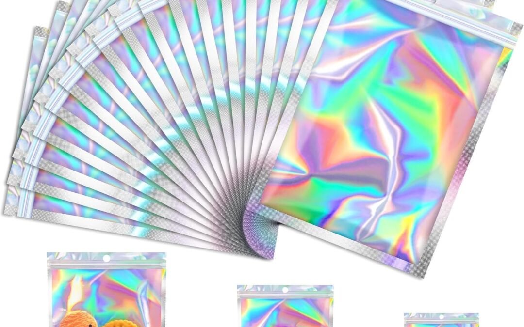 OEM 100 Pcs Mylar Bags, Smell Proof Bag with Clear Window, Resealable Holographic Bag for Small Business, Snack, Jewelry, Sealable Bags for Packaging, Valentines, Mothers Day Gifts (4x6in) Factory