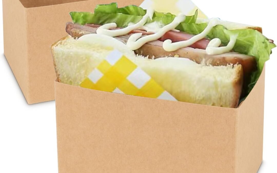 OEM 100 Pcs Sandwich Paper Boxes,Take Out Food Containers,Kraft Sandwich Packaging Boxes,Toast Holding Bread Tray,Mini Burger Boxes for Restaurant, Picnic and Party Factory