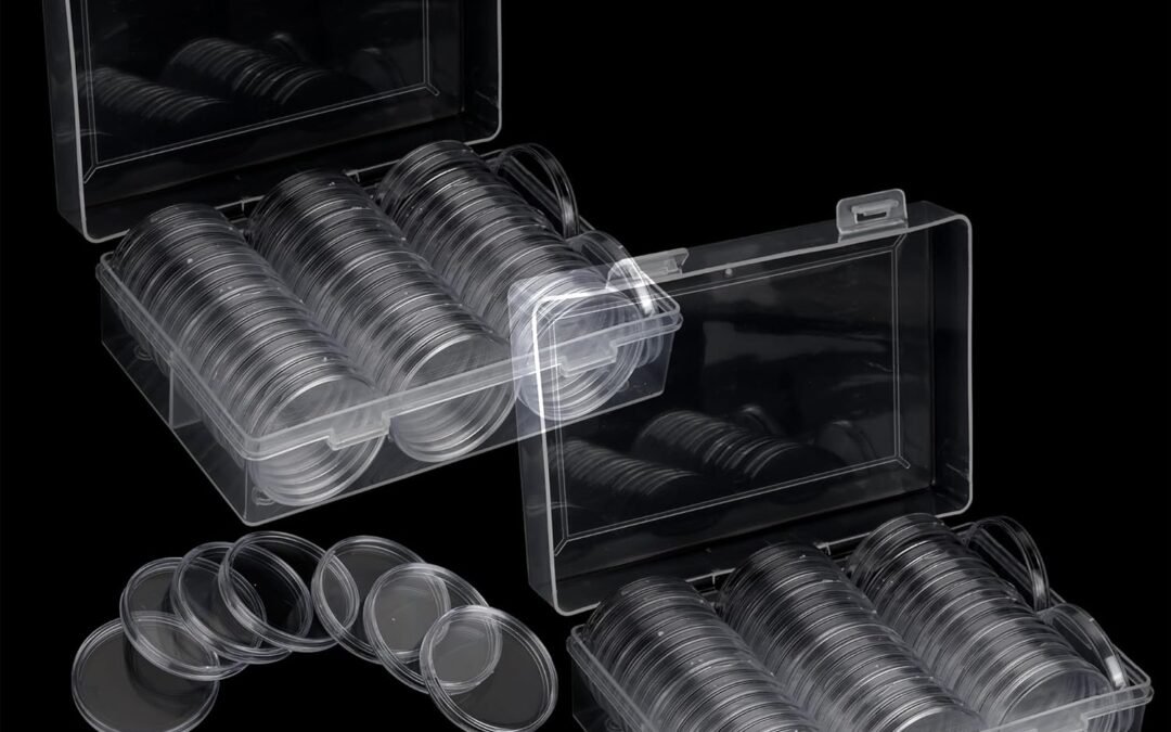 OEM 100 Pieces Silver Dollar Coin Capsules, 40.6mm Clear Plastic Eagles Coin Capsules with Storage Organizer Box, Round Coin Collecting Case for Coin Collection Factory