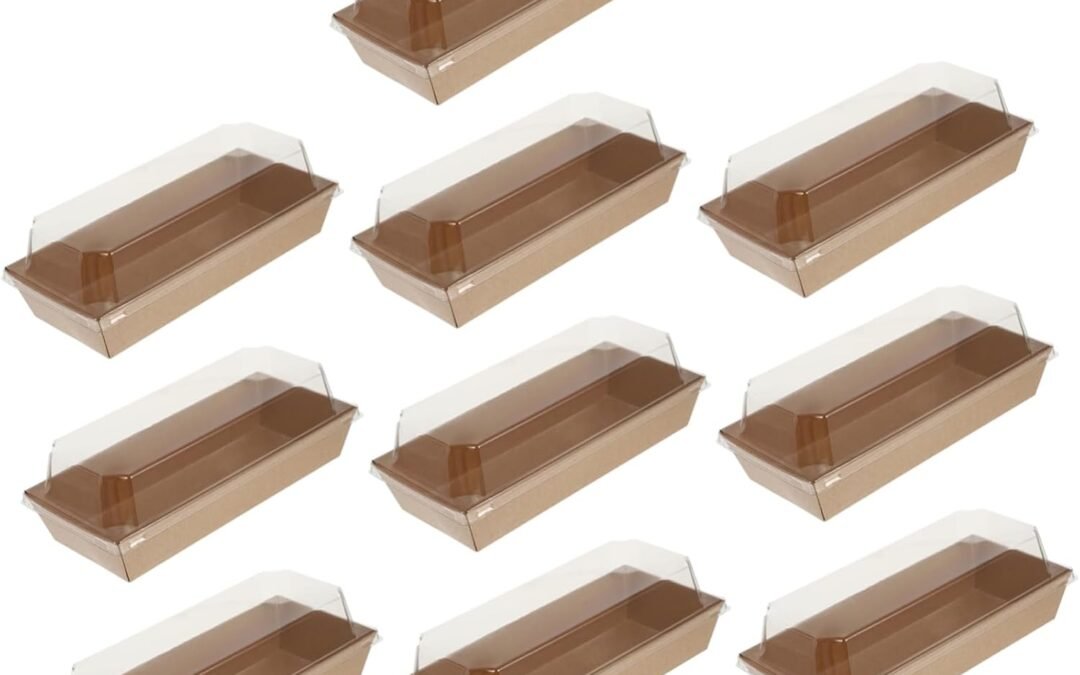 OEM 10PCS Rectangular Kraft Paper Sandwich Packing Box with Clear Plastic Lids for Cake Bread Snack for Takeaway Parties and Restaurants Factory